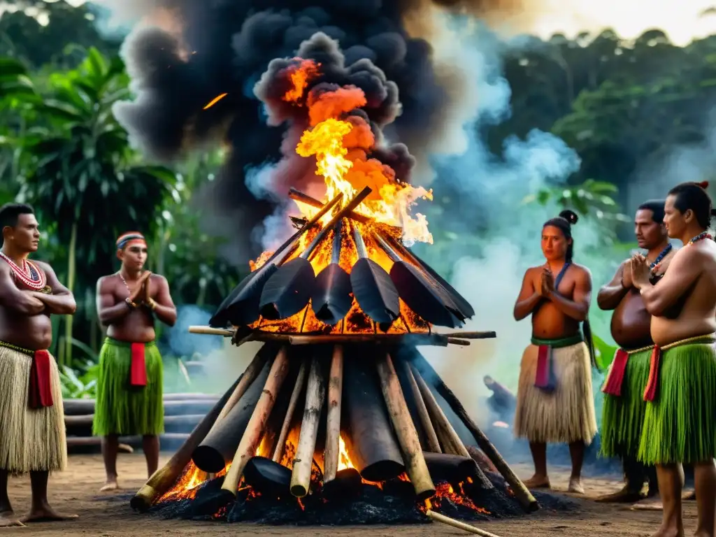 Rituales funerarios Boras Amazonía: Ceremonia conmovedora alrededor de la pira funeraria en la selva amazónica