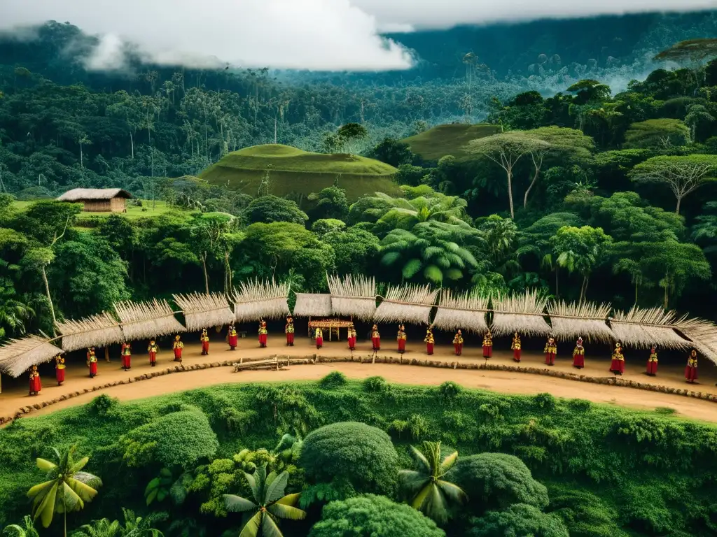 Rituales funerarios alrededor del mundo: ceremonia indígena en la selva amazónica, con danzas y cantos en honor al difunto entre exuberante vegetación