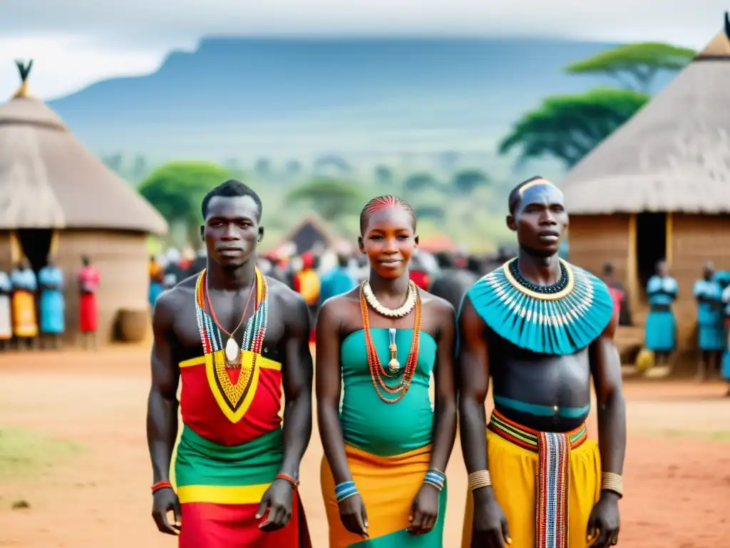 Rituales funerarios alrededor del mundo: Personas en atuendos africanos participan en una colorida ceremonia de funeral en una aldea rural