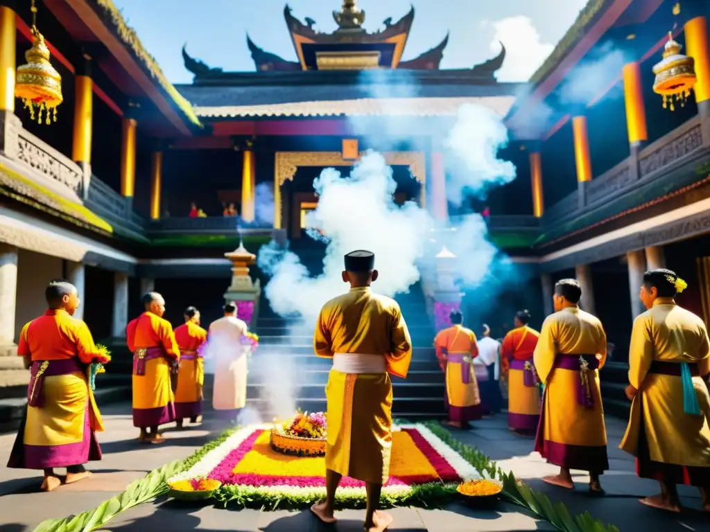 Rituales hindúes en Bali: Ceremonia vibrante con música, danza, ofrendas y devoción en un templo balinés