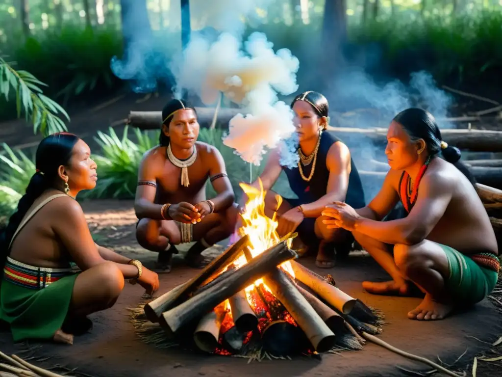 Rituales indígenas americanos: ceremonia alrededor del fuego en el bosque con colores de otoño y conexión espiritual