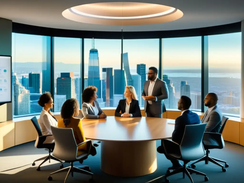 Rituales de mediación laboral en una oficina con vista a la ciudad