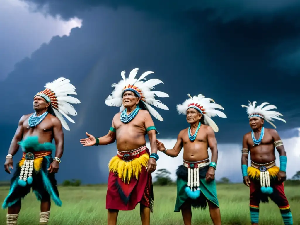 Rituales de lluvia tribus africanas: Ancianos tribales realizan danza bajo tormenta