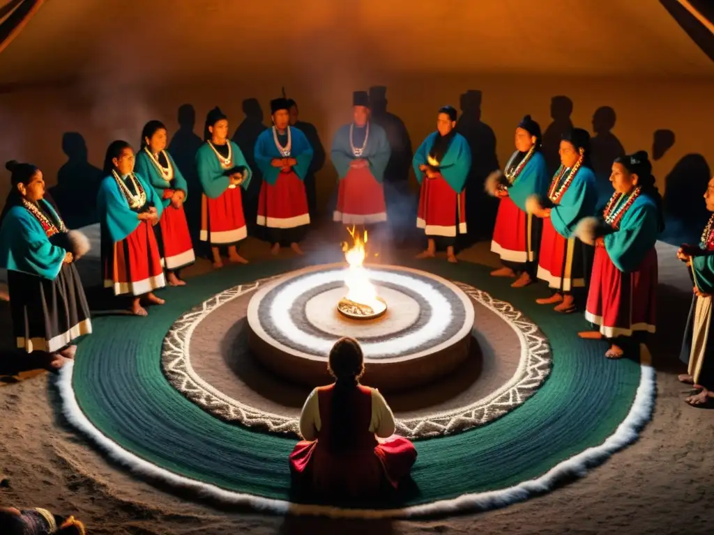 Ritual de sanación Mapuche: misticismo ancestral Rituales místicos de diferentes culturas: Sanadores Mapuche realizan un ritual ancestral en un ambiente cargado de espiritualidad y misticismo