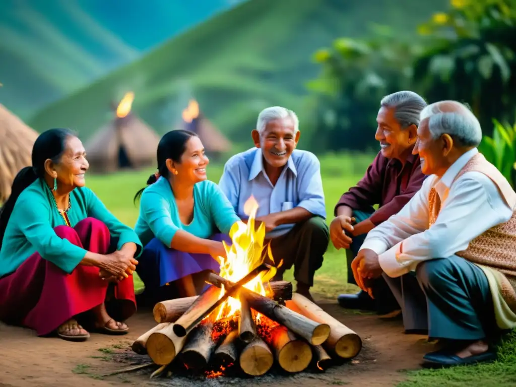 Rituales de jubilación en el mundo: Ancianos participan en ceremonia tradicional alrededor de fogata en una aldea latinoamericana