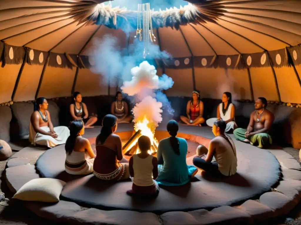 Rituales de sanación energética Reiki en ceremonia nativa americana con humo y pinturas simbólicas