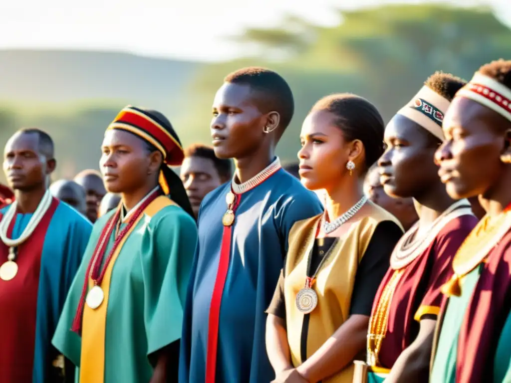 Rituales de graduación en tribus africanas: Jóvenes en atuendo tradicional celebran su ceremonia, mientras los ancianos observan con orgullo