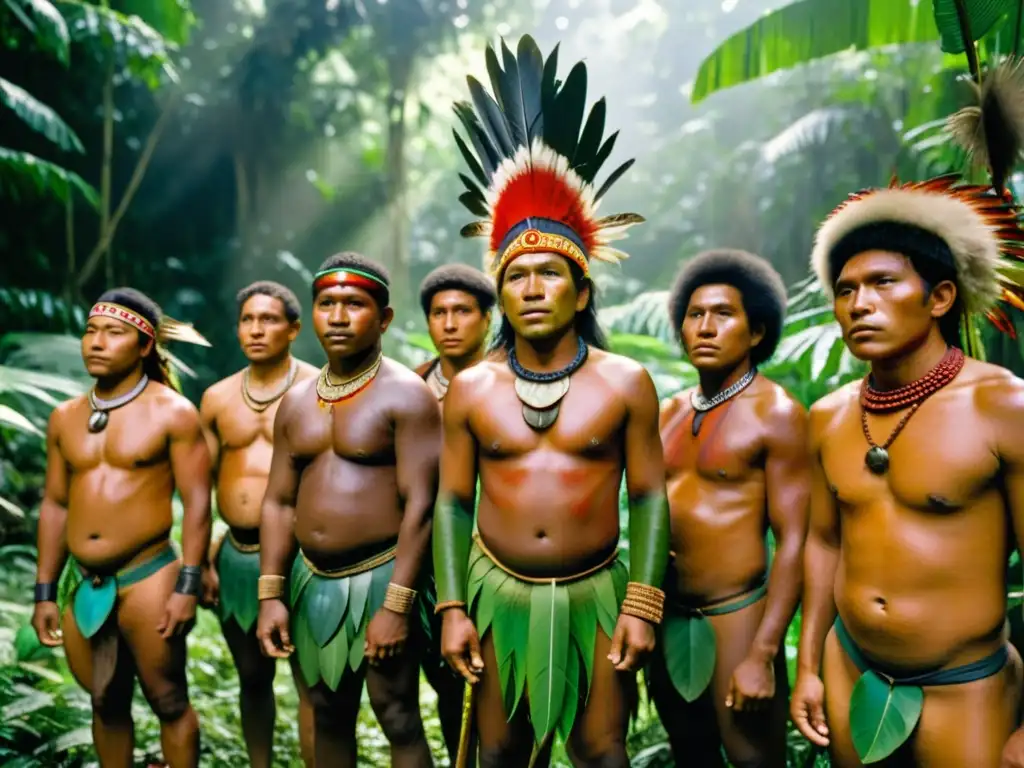 Rituales de iniciación guerreros Yanomami en la exuberante selva con líder y ceremonia tribal