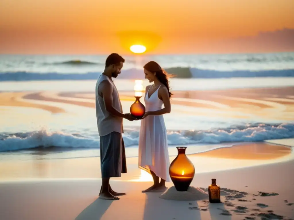 Romance en la playa: Ceremonia de arena paso a paso con vistosos colores de arena y cálida luz del atardecer