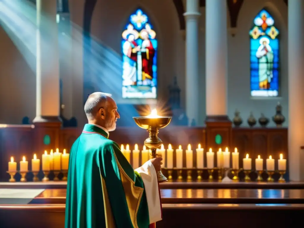 Un sacerdote realiza un ritual de bendición en una iglesia cristiana