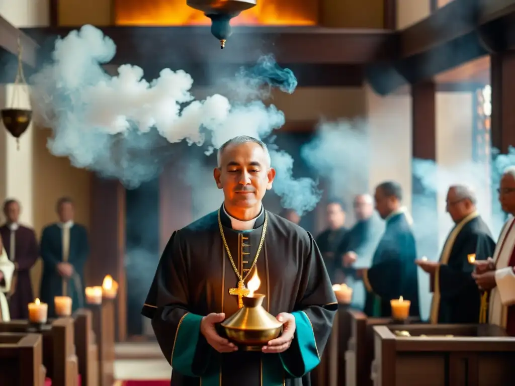 Un sacerdote realiza un ritual de bendición con incienso en una cálida ceremonia