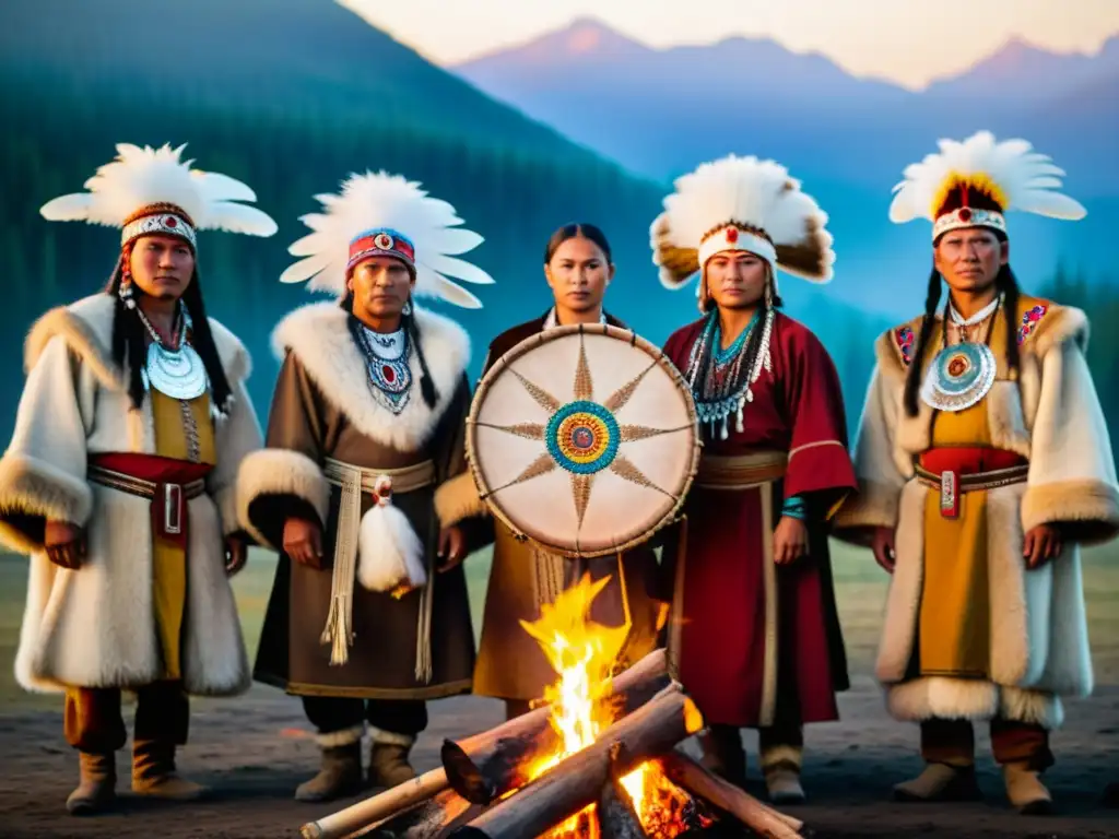 Sacerdotes siberianos danzan alrededor de fogata en ritual de solsticio verano