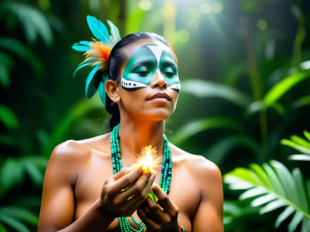 Un sanador Shuar realiza un ritual con el Uwishin en la selva amazónica, mostrando la conexión espiritual y el papel del Uwishin en sanación Shuar