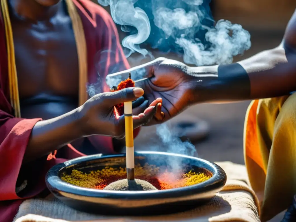 Un sanador tradicional realiza un ritual de sangría en un paciente, con una atmósfera de sanación y significado ritual