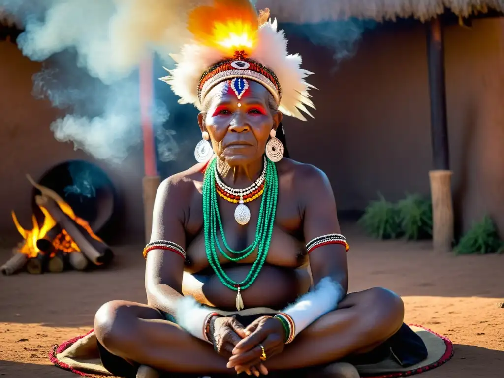 Sangoma en ritual de sanación, invocando espíritus ancestrales