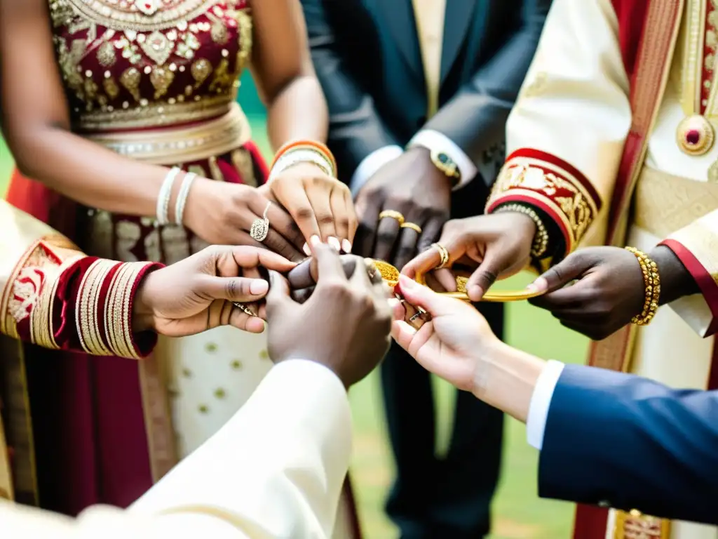 El significado del intercambio de anillos de boda entre parejas de diferentes culturas se refleja en la imagen, mostrando amor y compromiso