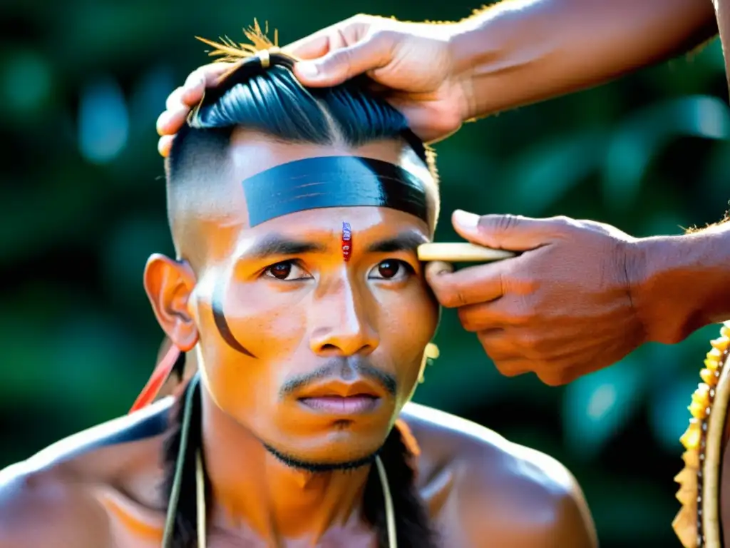 Significado y proceso ritual Tsantsa Shuar: Tribesman realiza el ritual de Tsantsa, encarnando la tradición ancestral en la selva amazónica