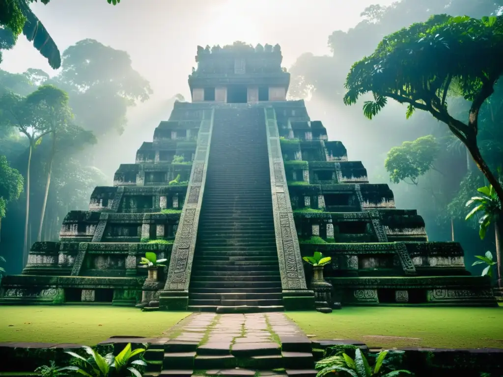 Taller de rituales para agradecer la prosperidad en un antiguo templo maya entre la exuberante jungla al amanecer