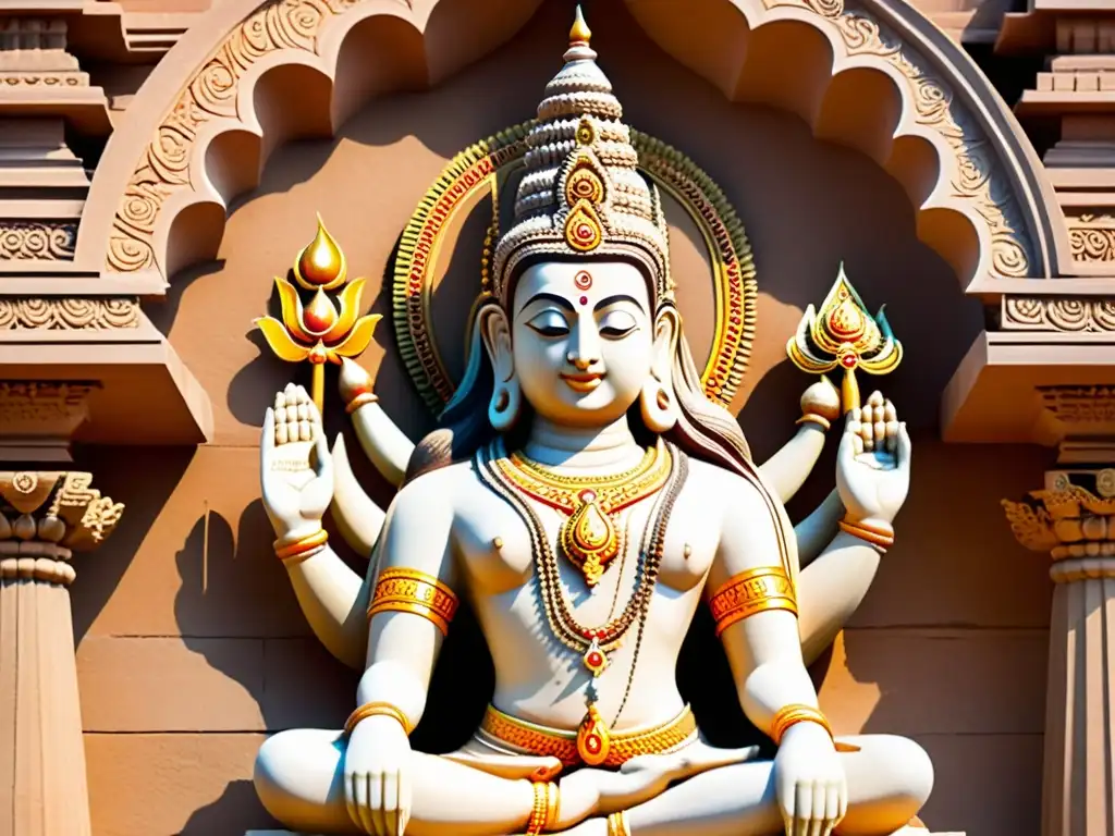 Estatua divina de Shiva en templo sagrado de la India, con ofrendas y rituales