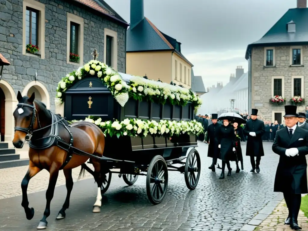 Una procesión fúnebre europea tradicional con un ambiente solemne y reverente