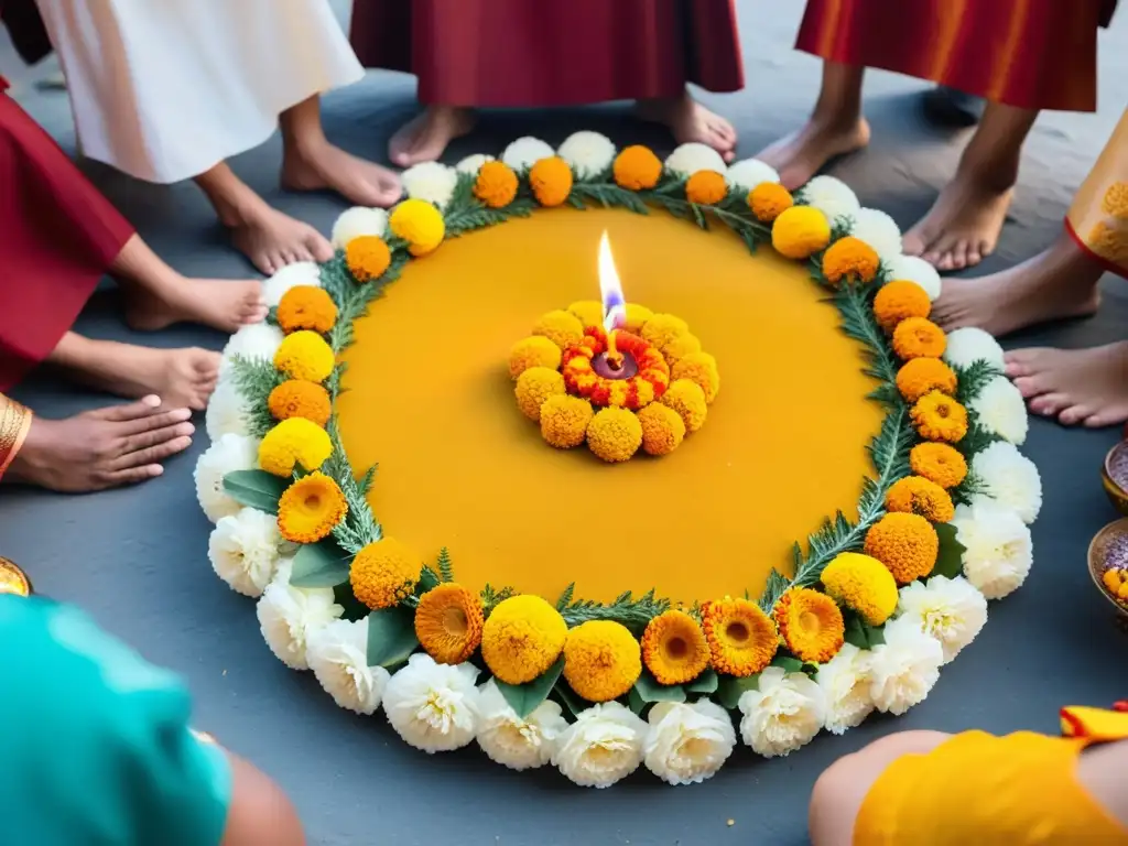 Unidos en tradición, compartiendo postres en una ceremonia espiritual llena de color y reverencia