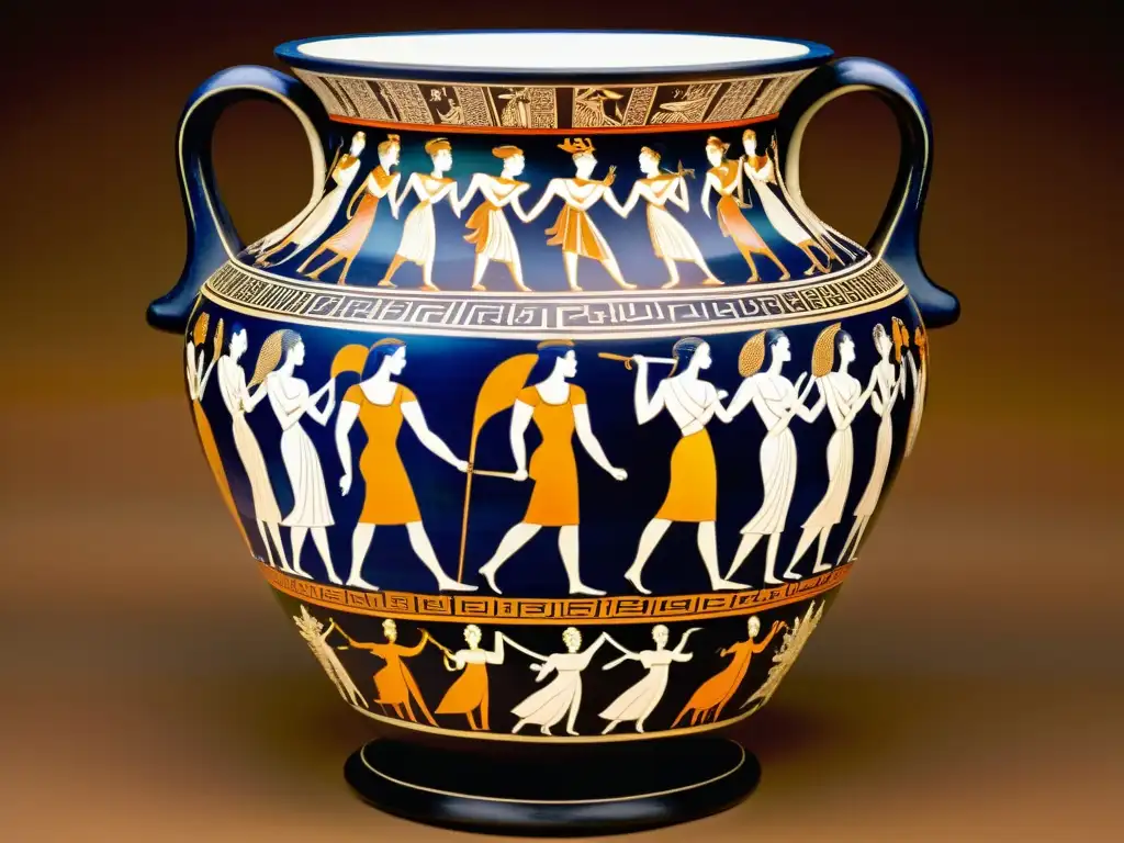 Vaso funerario griego con escenas de la danza de la vida y la muerte, arte clásico y rituales funerarios