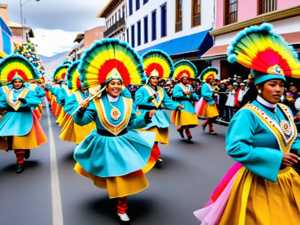 Una vibrante procesión callejera durante el Carnaval de Oruro en Bolivia, destaca el sincretismo en el evento