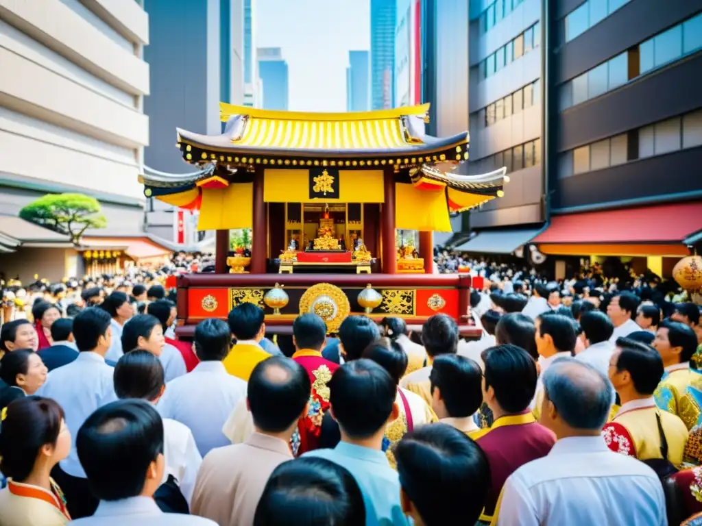 Vibrante festividad Sanja Matsuri: guardianes Sintoístas llevan mikoshi por las bulliciosas calles de Tokio, Japón