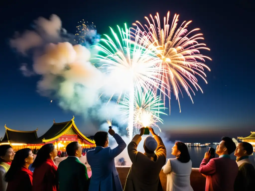 Vibrante imagen de Rituales de Año Nuevo alrededor del Mundo, mostrando diversidad cultural, esperanza y celebración comunitaria