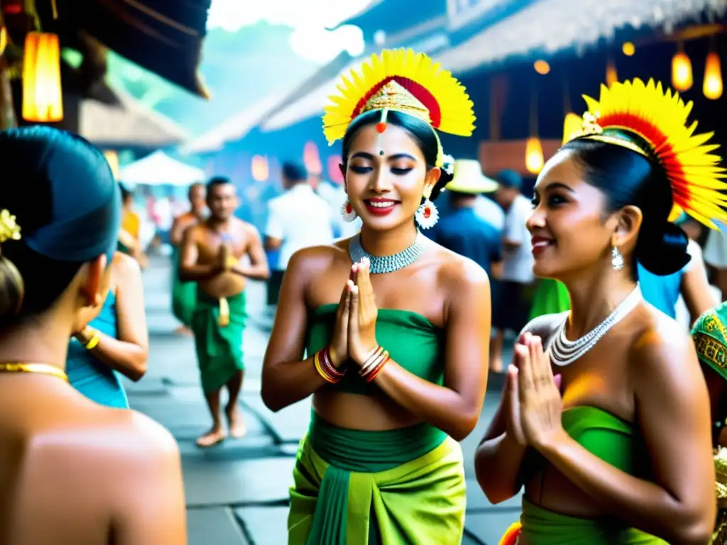 Vibrante mercado balinés con ceremonias de sanación en Bali y danzas tradicionales, entre colores y sonidos fascinantes