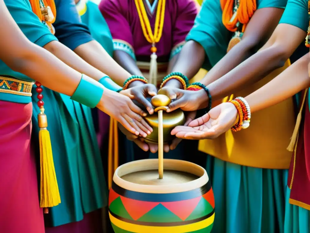 Una fotografía vibrante de un ritual cultural con detalles y colores intensos que resaltan la importancia de los rituales culturales