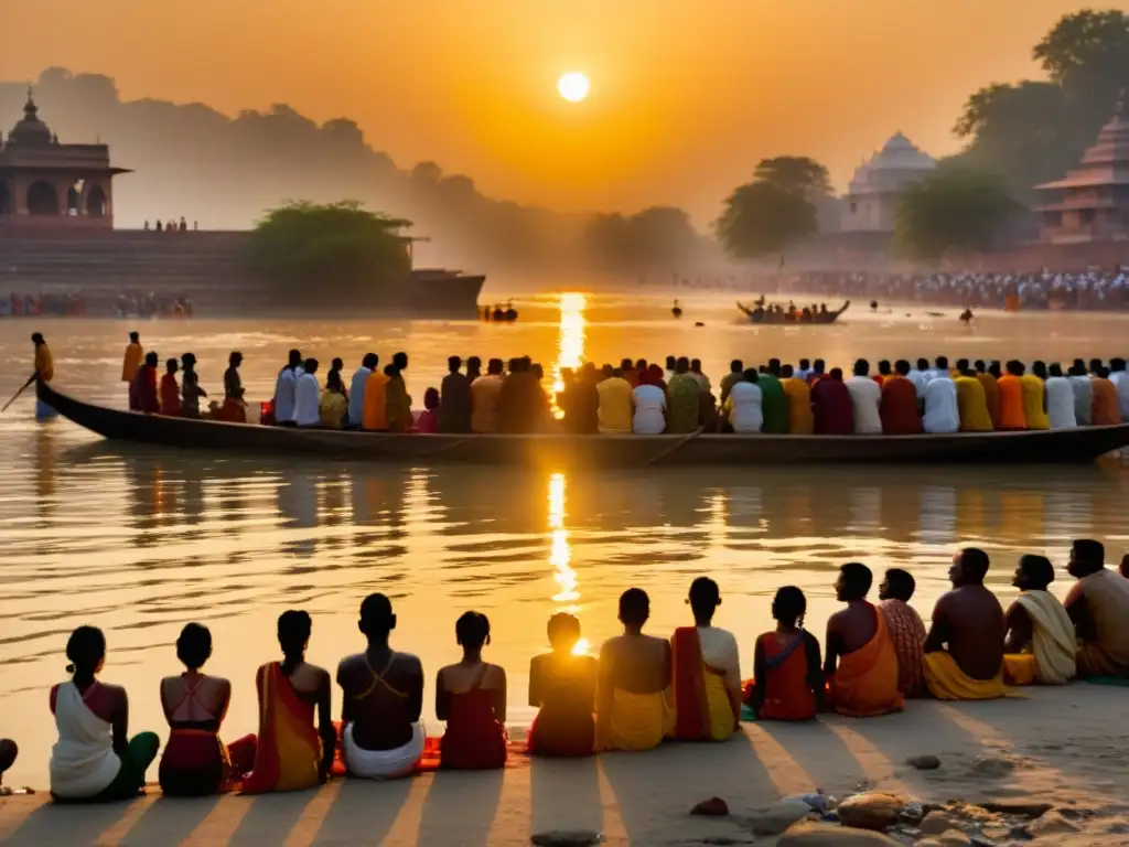 Vibrante ritual de purificación en el Ganges al amanecer, Rituales purificación Ganges