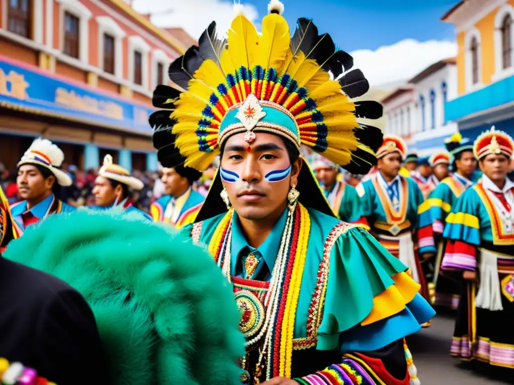 Vibrantes trajes de danzarines bolivianos en el Carnaval de Oruro, mostrando sincretismo cultural