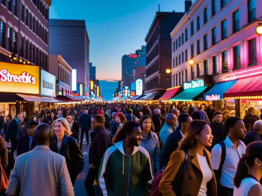 Vida urbana al anochecer, con rituales urbanos para vida cotidiana y la energía de la ciudad en movimiento