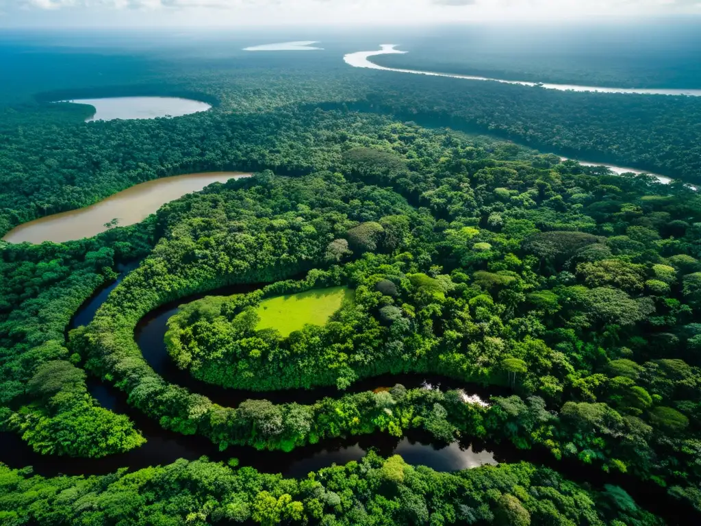 Vista aérea de la exuberante Amazonía: árboles, ríos y vida silvestre