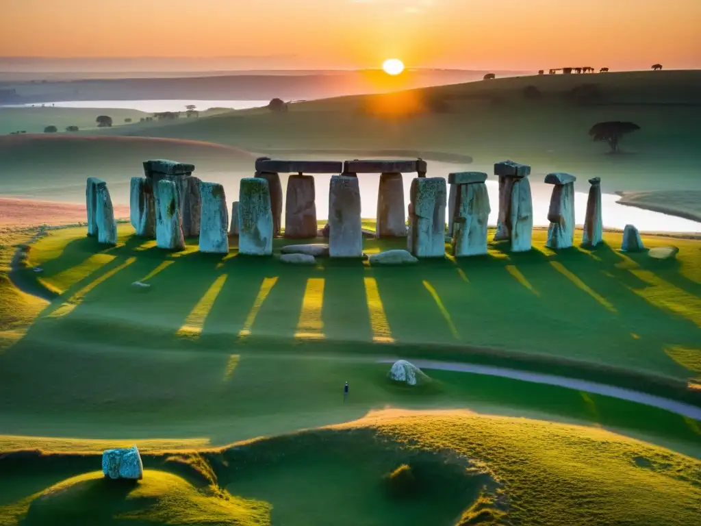 Vista aérea de Stonehenge al amanecer con secretos del Solsticio en Stonehenge