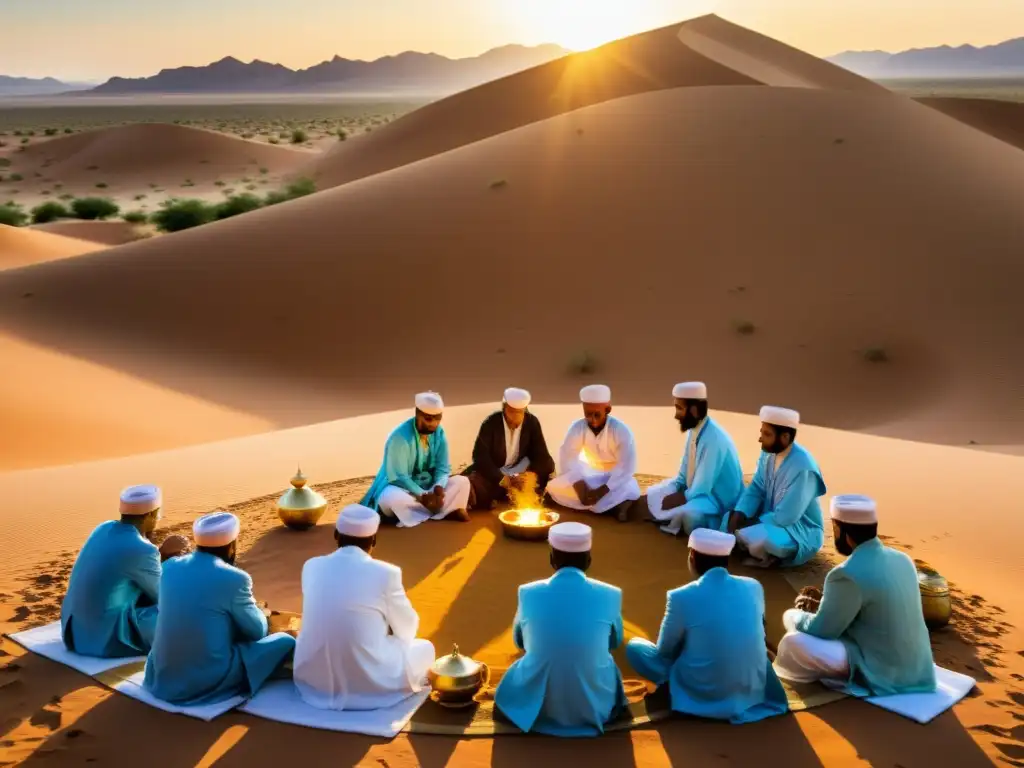 Vista detallada de una ceremonia de circuncisión islámica en el desierto, mostrando el significado y tradiciones de la circuncisión en el Islam