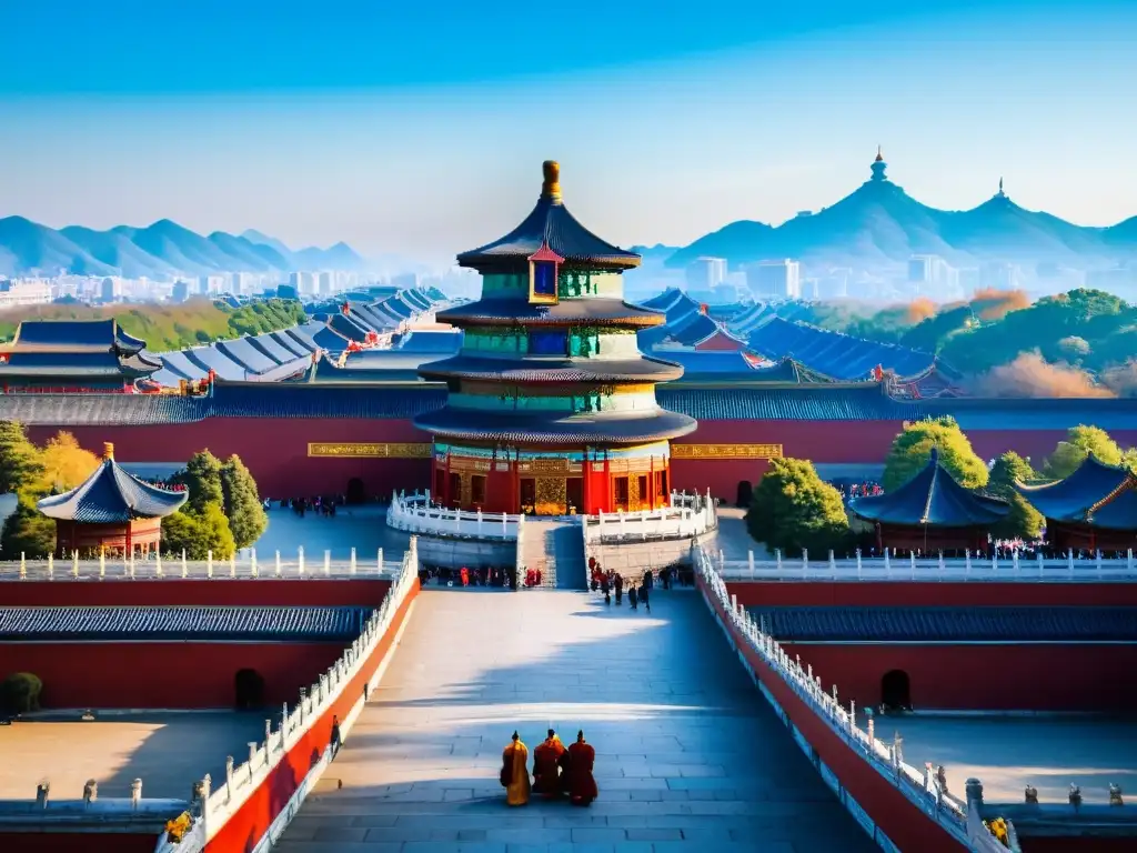 Una vista impresionante del Templo del Cielo en Beijing durante el equinoccio de primavera