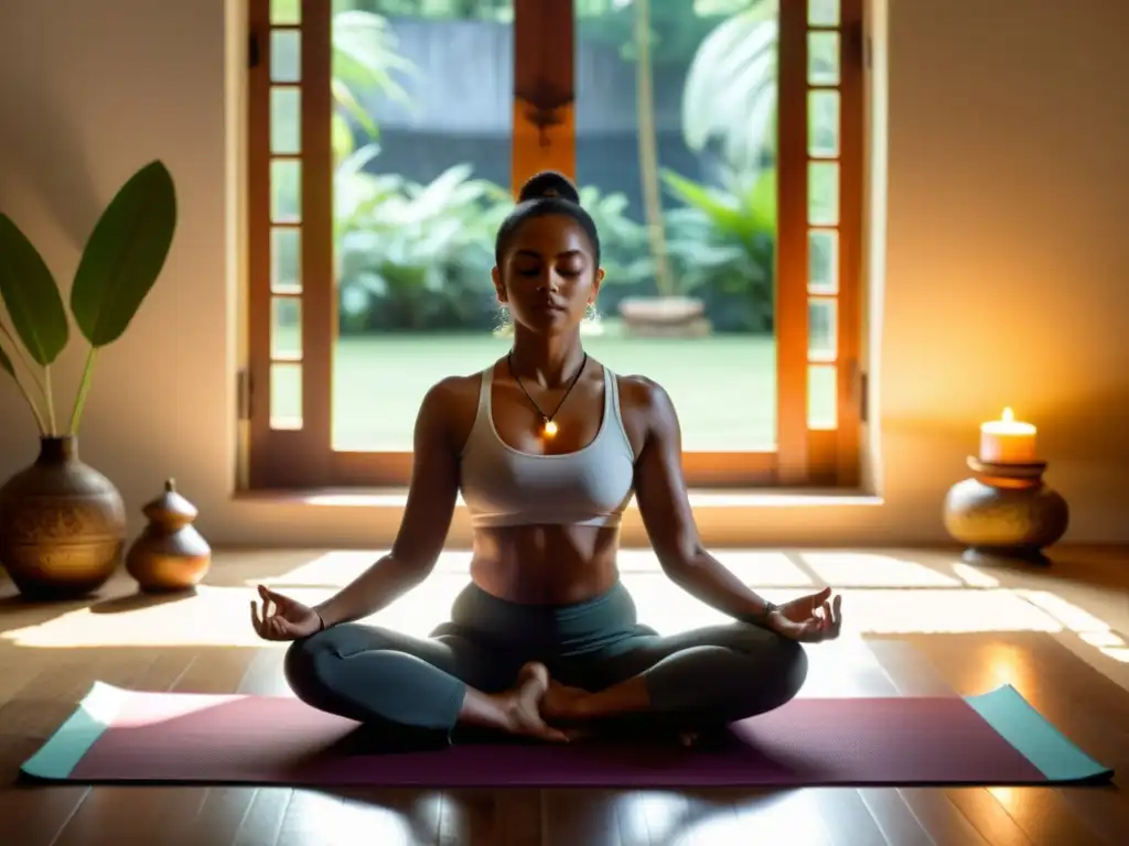 Práctica de yoga en un jardín tranquilo Práctica de yoga en un entorno tranquilo con rituales diarios medicina ayurveda